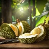 durian meyvesi Dikenli kabuk yapısına sahiptir.