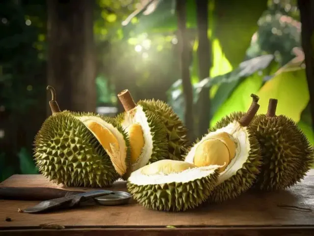 durian meyvesi Dikenli kabuk yapısına sahiptir.